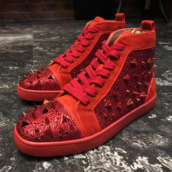 Original mens brand designer shoes sneakers womens fashion cl weding party Lovers Genuine Leather Sneakers bottoms white balck red