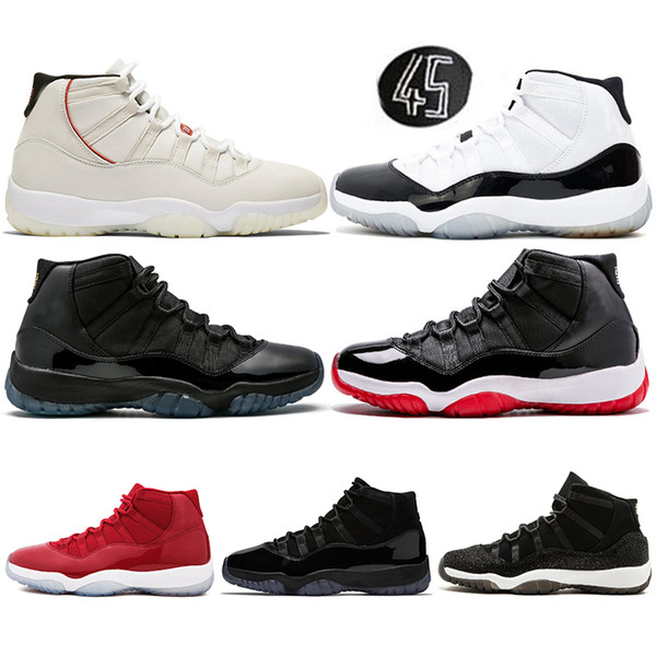 Cheap 11XI 11s Concord 45 Mens Basketball Shoes Platinum Tint Cap and Gown Gym Red women men Bred Space Jam Sports Sneakers