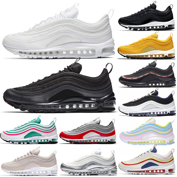 97 OG Mens Sports shoes Off Air Cushion Maxes Running 97s shoes Triple White Black South Beach Yellow Pink Silver In Metallic