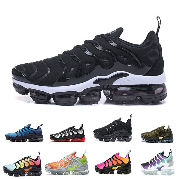 2018 Men Running Shoes TN Plus Olive In Metallic White Silver Colorways Pack Triple Black Mens Shoes wholesale drop shipping