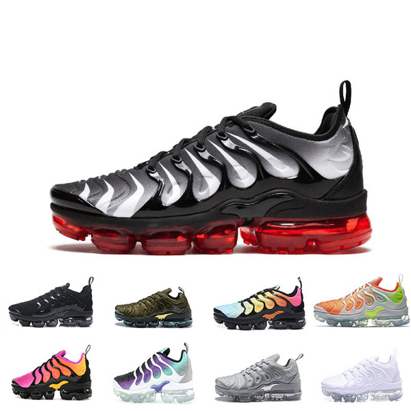 Men Running Shoes TN Plus Olive In Metallic White Silver Colorways Pack Triple Black Mens Shoes free shipping