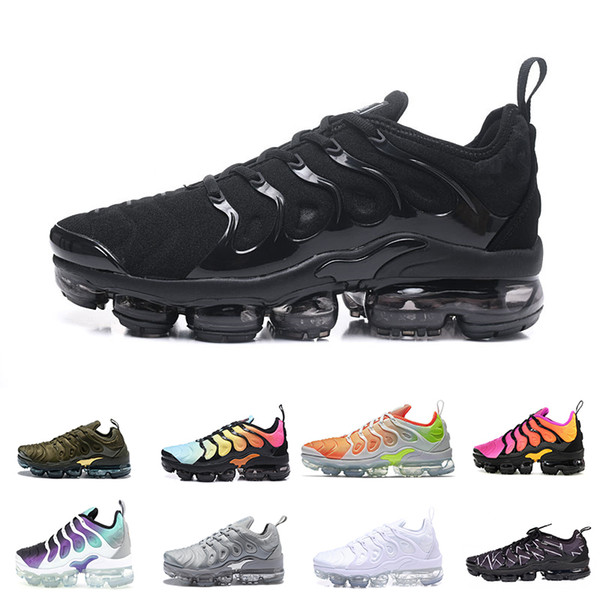 Men Running Shoes TN Plus Olive In Metallic White Silver Colorways Pack Triple Black Mens Shoes wholesale drop shipping