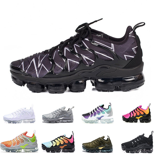 Men Running Shoes TN Plus Olive In Metallic White Silver Colorways Pack Triple Black Mens Shoes wholesale free shipping