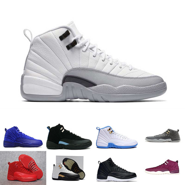 2018 12s Basketball shoes 12 Bordeaux Dark Grey wool white Flu Game UNC Gym red taxi gamma sneaker Sports size 7-13 free shipping