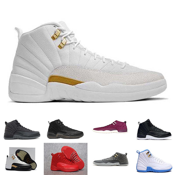 2018 12s Basketball shoes 12 Bordeaux Dark Grey wool white Flu Game UNC Gym red taxi gamma sneaker Sports size 7-13 drop shipping