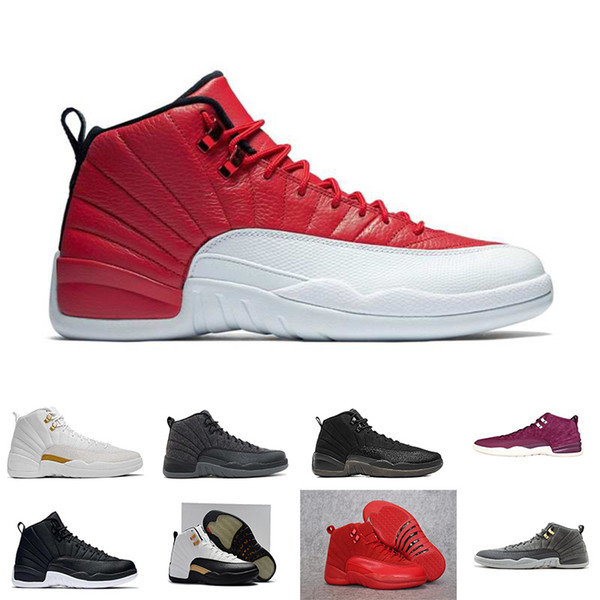 2018 12s Basketball shoes 12 Bordeaux Dark Grey wool white Flu Game UNC Gym red taxi gamma sneaker Sports size 7-13 wholesale