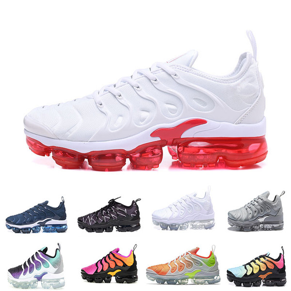 Men Running Shoes TN Plus Olive In Metallic White Silver Colorways Pack Triple Black Mens Shoes