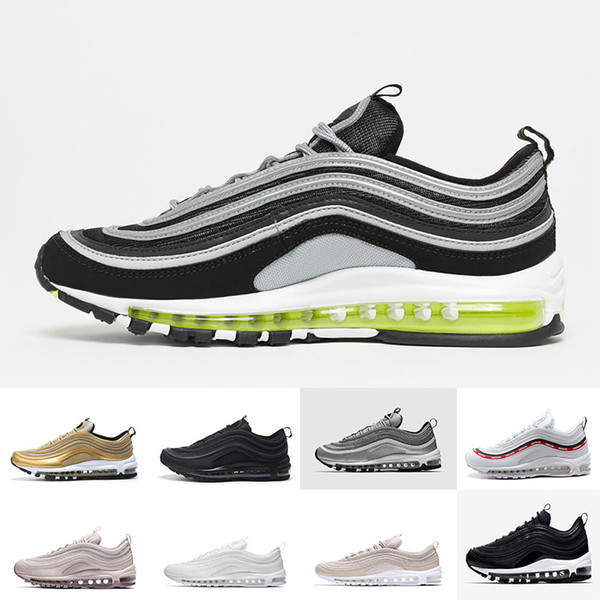 2018 97 OG Running Shoes Tripel White Metallic Gold Silver Bullet 97 Best quality WHITE 3M Premium Men Women Sport Shoes