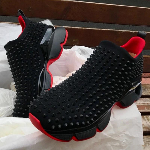 Spike krystal Sock donna flat Sneakers Men Low Top Casual Shoes Women Pull-On Sneaker Chunky Flat Sock Shoes Classic Donna Red Rubber Sole