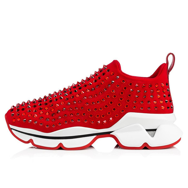 19S Vrs 2018 Orlato Flat Donna Runner Rivet Spike Spike Sock Crystal Studded Neoprene Trainers Red Bottom Shoes Glitter Sunset Sneakers