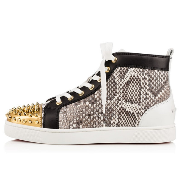 2019 Top quality Party Shoes Spikes Red Bottom Sneaker Flat Men's High Top Lace-up Fashion Wedding sizes 35-46
