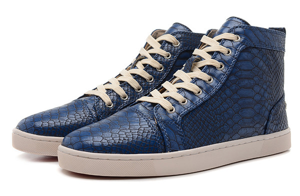 New style Top quality Snakeskin Red Bottom Sneakers For Men Designer High Top Skate Sneakers Mens Womens Comfort Casual Shoes Size36-46