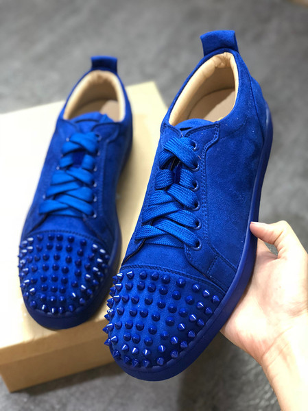 Designer Sneakers Red Bottom Shoe Suede Black Red Blue Spike Luxury Leather Shoes Men Women Shoes Party Wedding Crystal High Quality