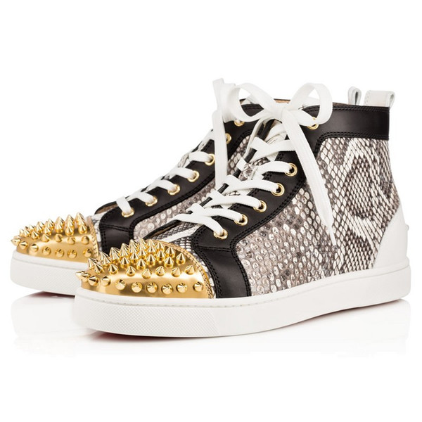 2019 Top qality new style Party Shoes Spikes Red Bottom Sneaker Flat Men's High Top Lace-up Fashion Wedding