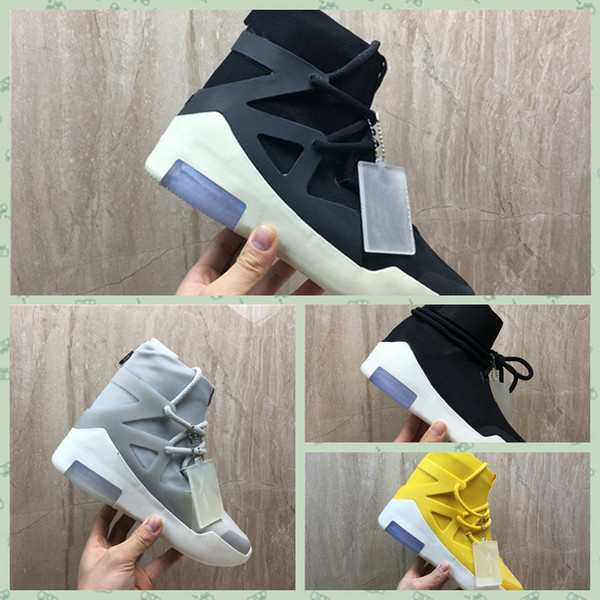 NFOGAA 2018 Release AirsFear of God 1 Man Shoes FOG Boots Light Bone Black Sail outdoor Shoes Man Sports Zoom Sneakers AR4237-002 36-46