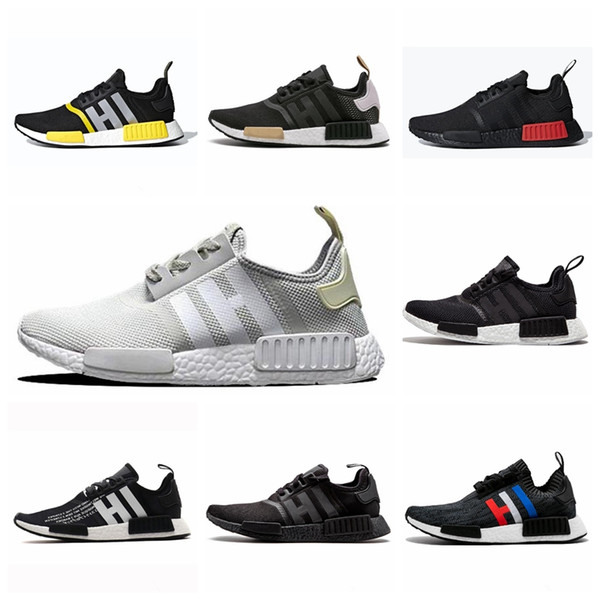 With Box R1 Running Shoes Thunder Bred OREO Runner Primeknit OG atmos Japan Triple black White Men Women Red Marble Trainers Sports sneakers