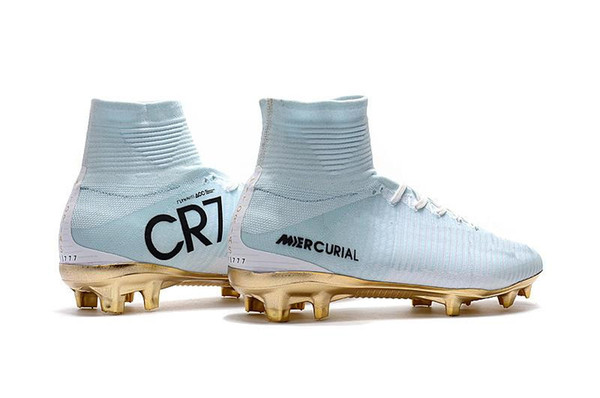 2019 White Gold CR7 Soccer Cleats Mercurial Superfly FG V Kids Soccer Shoes Cristiano Ronaldo 36-45