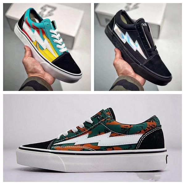 2019 Revenge X Storm Kanye Old Skool Casual Shoes Sneakers Teal Black Flame The Boogie Slip-On Light Weight Skateboarding Shoes Canvas 35-44