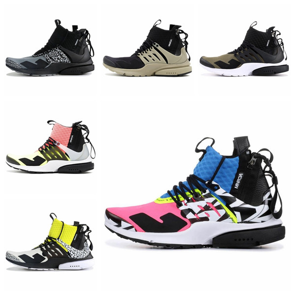 2019 Acronym x Presto Mid Running Shoes for Men Women Hot Lava Dynamic Yellow Racer Pink Cool Grey Mens Trainer Sports Sneakers 36-45