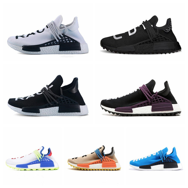 PW Human Race Hu Trail X Men Running Shoes Pharrell Williams Nerd Black White Cream Tie Dye Sun Glow Womens Trainers Sports Sneakers