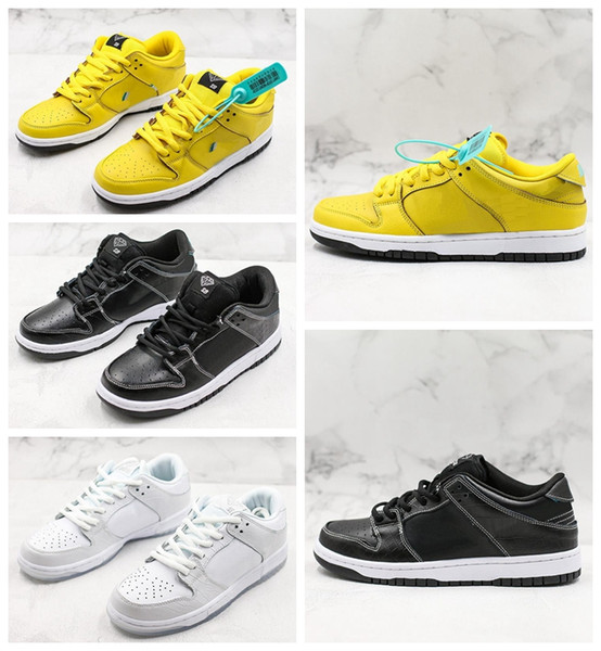 Fashion Diamond x SB Dunk Low PRO QS Skateboard Shoes Supply Co Men Women White Black Yellow Designer Shoes