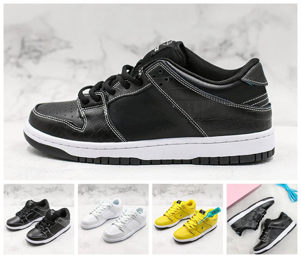 2019 New Fashion Classic Diamond Supply Co x SB Dunk Low PRO QS Skateboard Shoes Men Women White Black Yellow