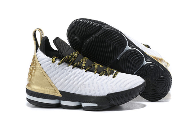 Lebron 16 White Gold Black WTT Men Basketball Shoes 2019 New James 16 Mens Athletic Sports Trainer With box