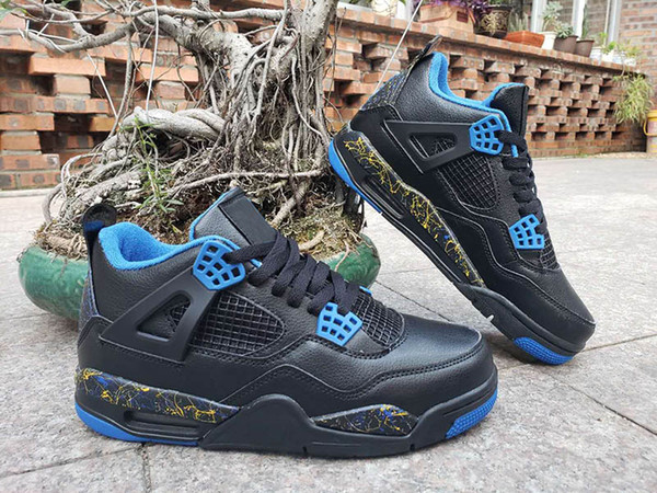 2019 Cheap Jumpman 4 Wings Black Leather OG Men Basketball Shoes 4s Blue Mens Outdoor Trainers Designer Sneakers size 8-13 With Box