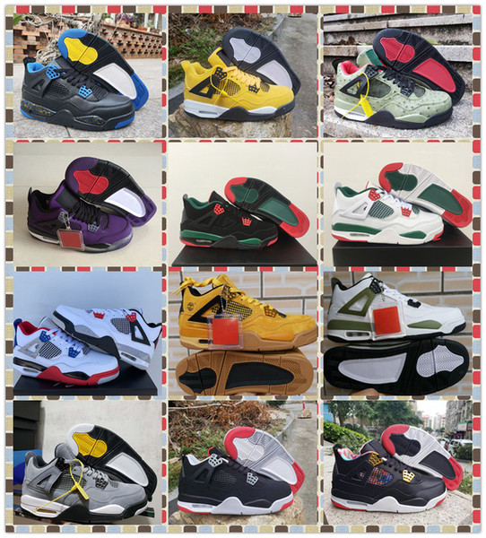 (With Box )Travis x 4 Houston Men Basketball Shoes Chinese New Year 4s Bred White Black NRG Lightning Yellow Jumpman Man Sneakers Trainers