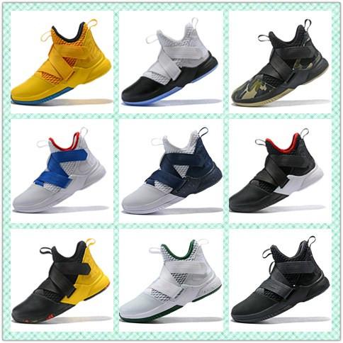 Various styles Soldier 12 mens basketball shoes White Midnight Navy-Mineral Yellow mens designer sports sneakers AO4054-100