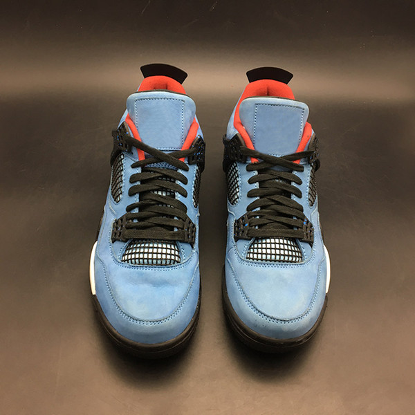 High Quality Travis X 4 Houston Men Basketball Shoes 4s University Blue suede mens Outdoor Sneakers AQ3816-056