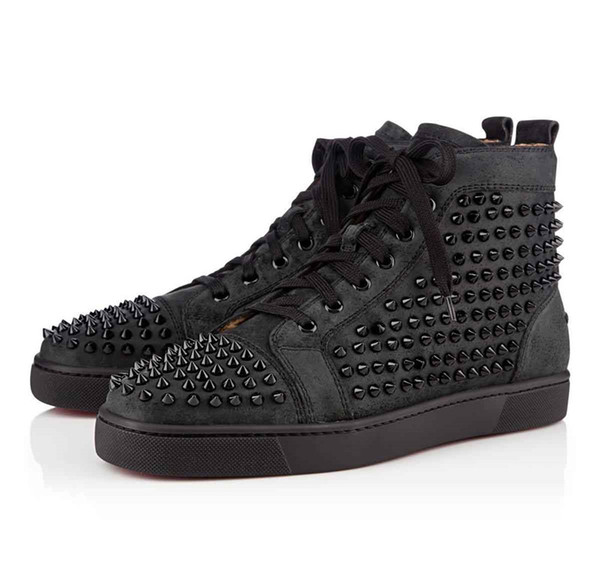 wholesale Studded Genuine Leather Low High Top Mens Womens Designer Boots Casual Shoes Fashion Black Luxury Red Bottoms Leather Sneakers 01