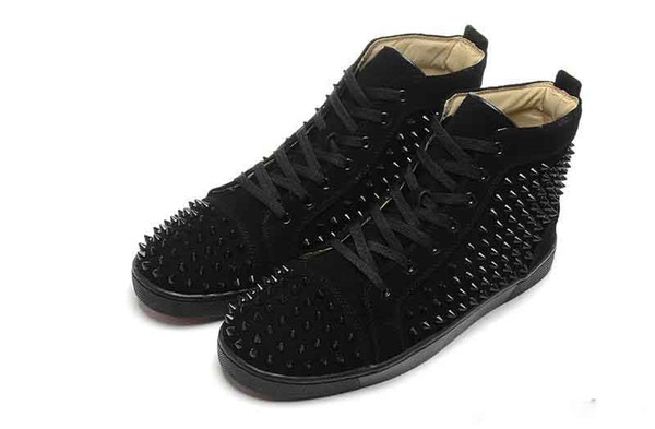wholesale Studded Genuine Leather Low High Top Mens Womens Designer Boots Casual Shoes Fashion Black Luxury Red Bottoms Leather Sneakers 04