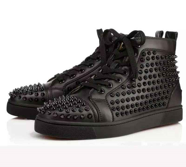 wholesale Studded Genuine Leather Low High Top Mens Womens Designer Boots Casual Shoes Fashion Black Luxury Red Bottoms Leather Sneakers 02