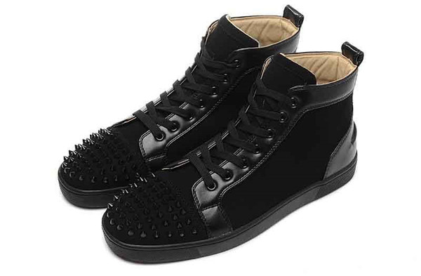 wholesale Studded Genuine Leather Low High Top Mens Womens Designer Boots Casual Shoes Fashion Black Luxury Red Bottoms Leather Sneakers 03