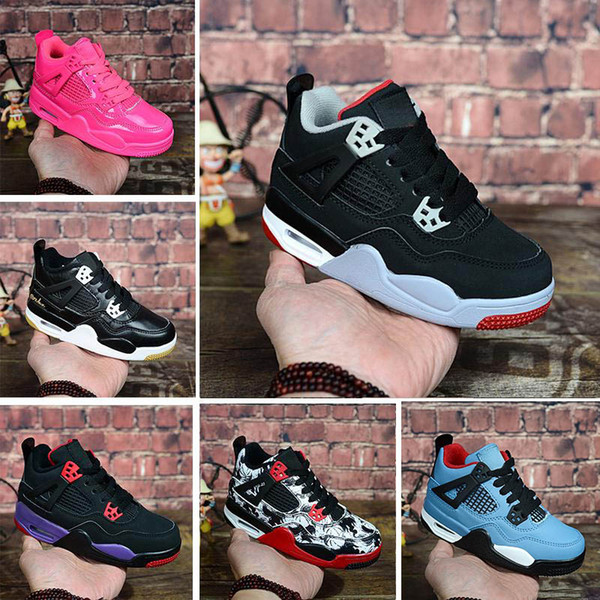 2019 Children kid 4s OG Black Cat Basketball Shoes Reflect For kids Boys Girls Outdoor Training Sneakers High Quality Blackcat kid shoes