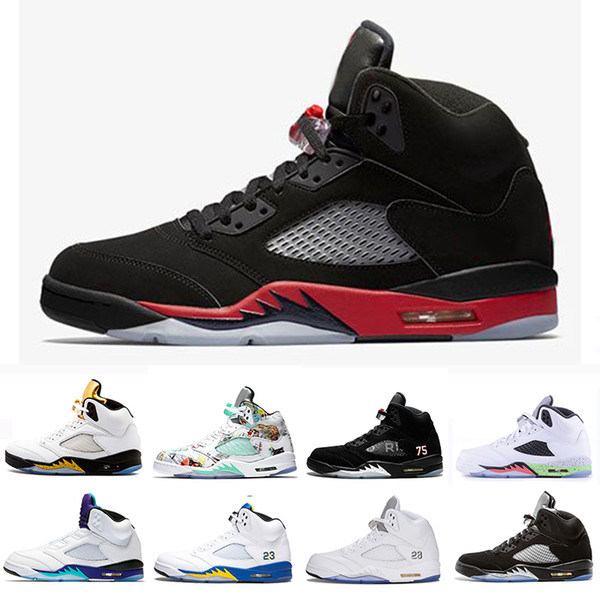 Mens 5s V International Flight Shoes 5 White Cement OG Black camo grey red blue Suede Fire Red ATHLETIC Sport Sneakers 8-12