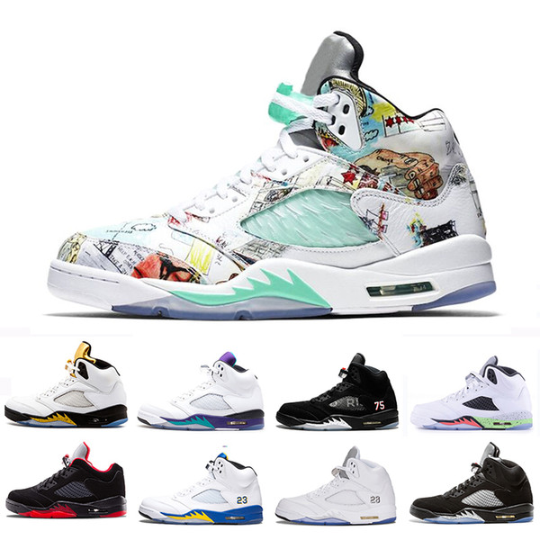 2019 5s V International Flight Athletic Shoes 5 White Cement OG Black camo grey red blue Suede Fire Red ATHLETIC Sport Sneakers 8-12