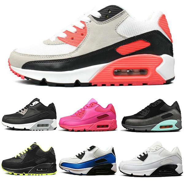 2019 New 90 Running Shoes Black Silver Grey Blue Ink Jet Mens Trainers Pink Yellow Women Shoes Outdoor Designer Sneakers Size 36-45