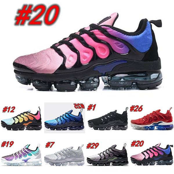 2019 TN Plus Men Running Shoes Triple Black White Sunset Photo Blue Wolf Grey USA Designer Shoes Sport Sneakers Trainers 36-45