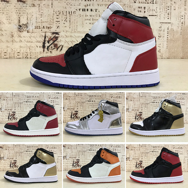 2019T 1 High OG Mens Basketball Shoes Banned Bred Toe Shadow Gold Top Best Quality Designer Mens Athletics Sneakers Trainers 40-47