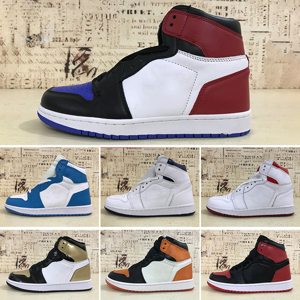 2019T 1 OG Mens Basketball Shoes 2019 Top Quality Banned Bred Triple Black White Royal Blue TOP 1s Designer Sport Sneakers Size 40-47