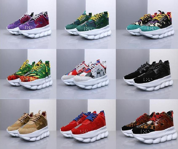 2019 Luxury Chain Reaction Brand Mens Designer Shoes Trainers Casual Ace Shoes Lightweight Chain-linked Rubber Designer Sneakers 36-45