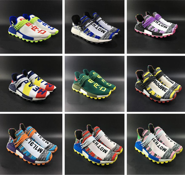 2019 Wholesale Human Race trail Shoes Men Women Pharrell Williams Yellow noble ink core Black Red white casual Shoes sneakers big 36-45