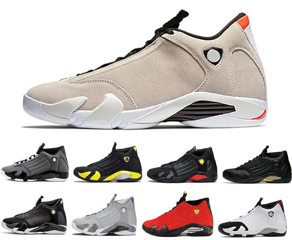 Wholesale 14 14s Mens Basketball Shoes Indiglo Black Grey Ferrari desert sand Black toe Thunder Wolf Grey mens desinger trainers sneakers