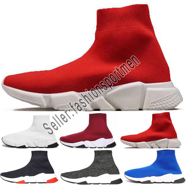 2019 Speed Trainer Boots Socks Stretch-Knit High Top Trainer Shoes Running Sneaker Black White Woman Man Designer Shoes