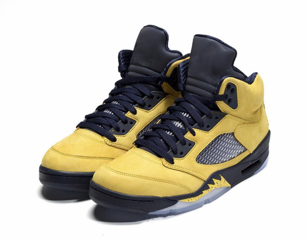 2019 New Air 5 SP Michigan Men Basketball Shoes College Navy-Amarillo 5s Inspire Yellow Nubuck Upper Mans Sneakers CQ9541-704 With Box