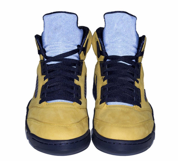 Newest Air 5 SP Michigan Men Basketball Shoes College Navy-Amarillo Sneakers 5s Inspire Yellow Nubuck Upper Mans Sports Shoes CQ9541-704