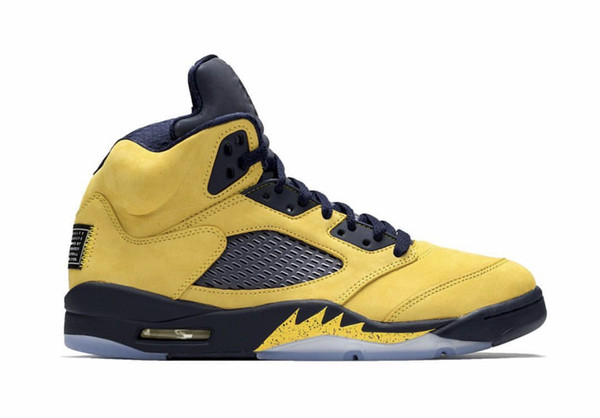 2019 Air Newest 5 SP Michigan Men Basketball Shoes College Navy-Amarillo Inspire Yellow Nubuck Upper Mans Sneakers CQ9541-704 With Box