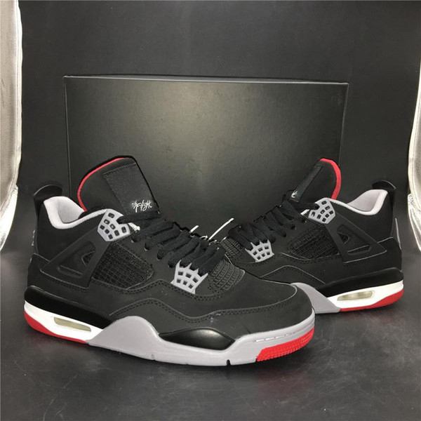 New Release Air Authentic 4 Bred Basketball Shoes Retro Black Cement Men IV Sports Shoes Best Qualitye Grey Summit White Fire Red Sneakers